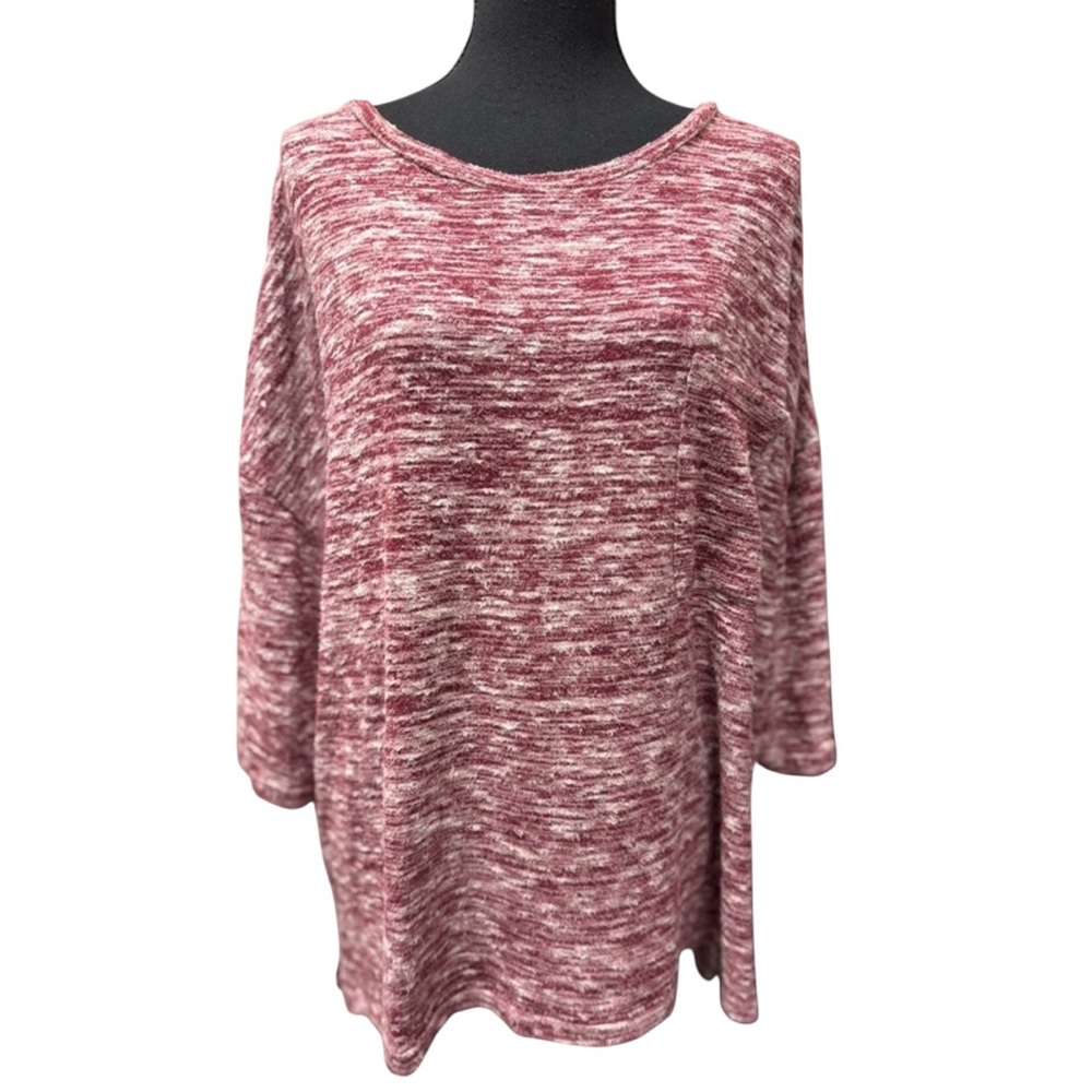 Umgee Cozy Comfort Lightweight Burgundy & White Knit Sweater Size L